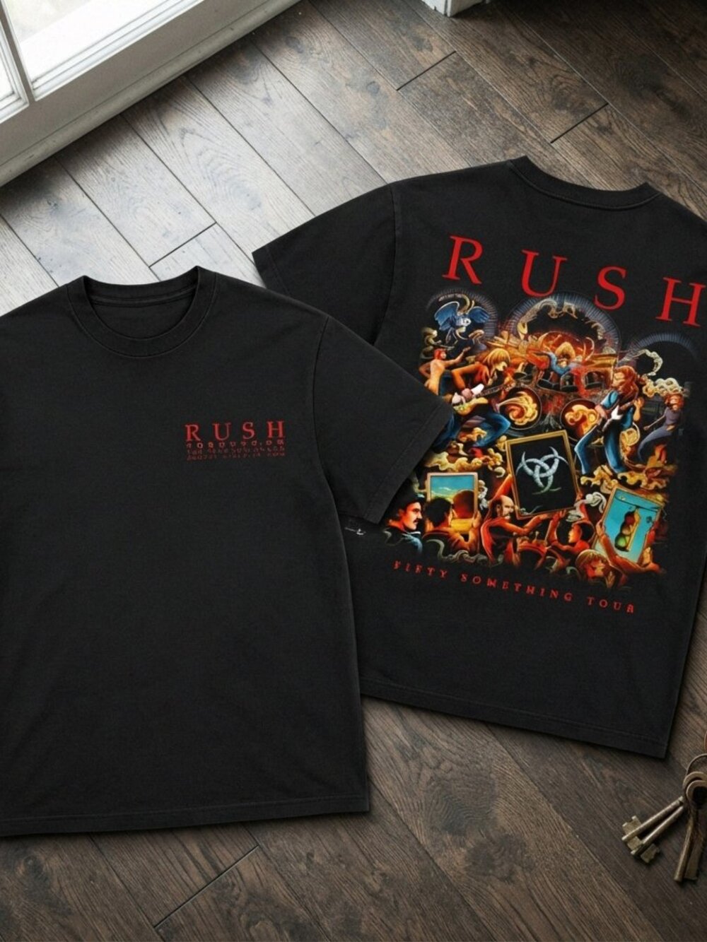 Rush Fifty Something Tour Vintage Rock Band Black T-Shirt